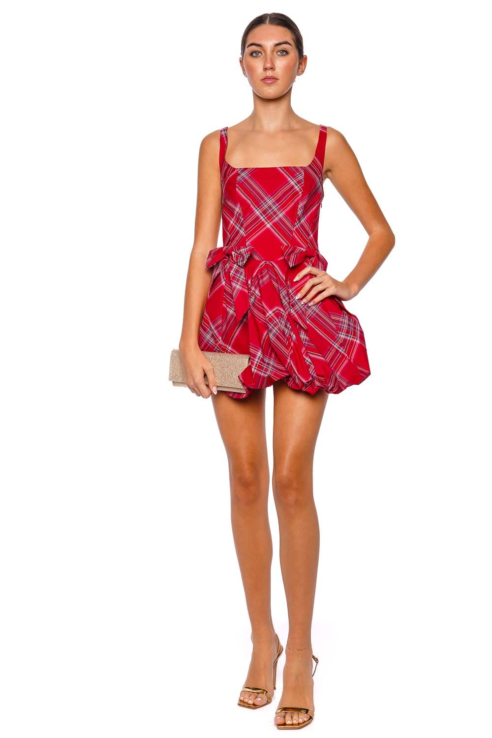 LoveShackFancy Ruelle Plaid Taffeta Bow Mini Dress