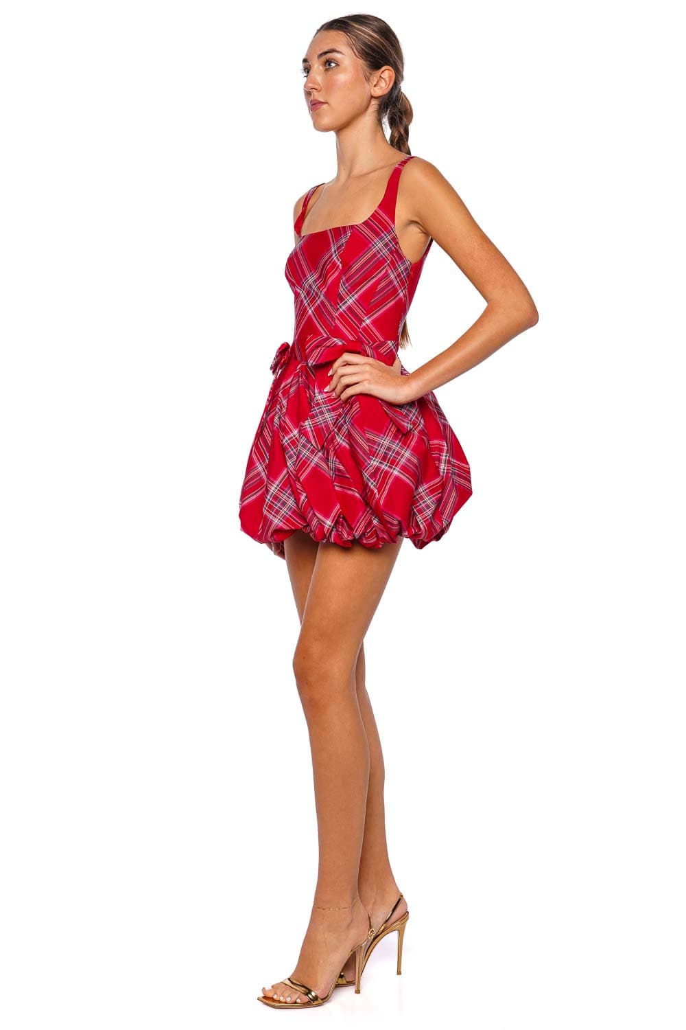 LoveShackFancy Ruelle Plaid Taffeta Bow Mini Dress