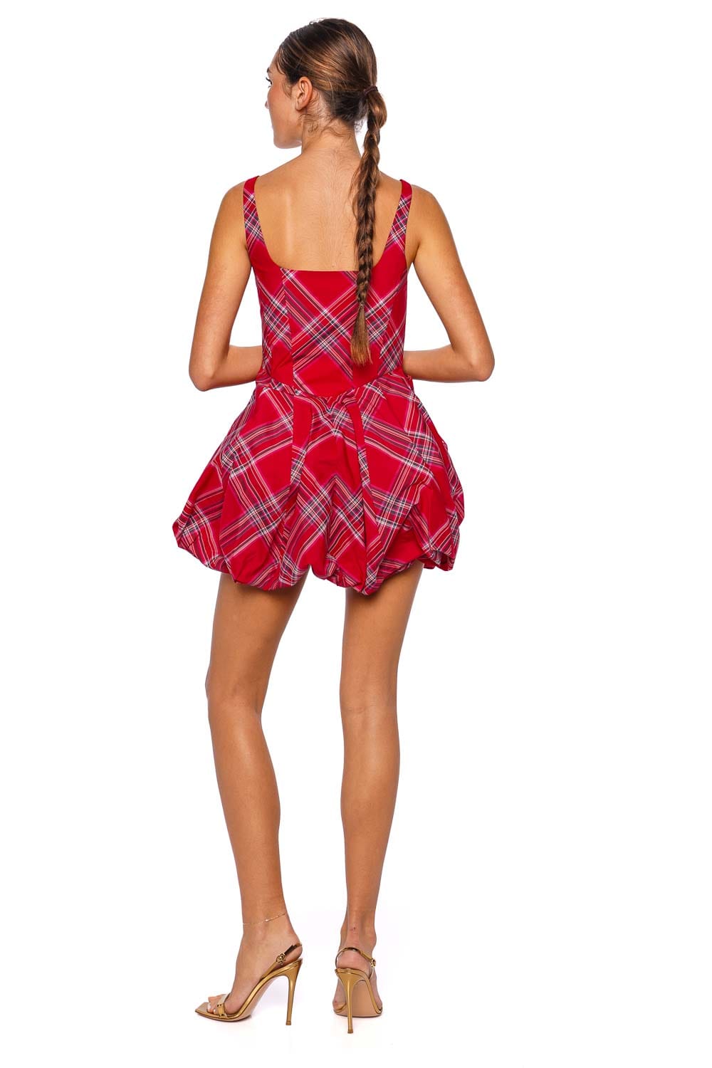 LoveShackFancy Ruelle Plaid Taffeta Bow Mini Dress