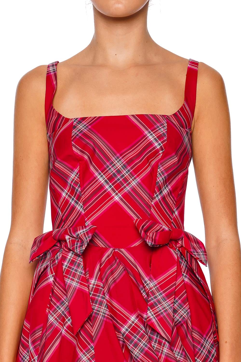 LoveShackFancy Ruelle Plaid Taffeta Bow Mini Dress