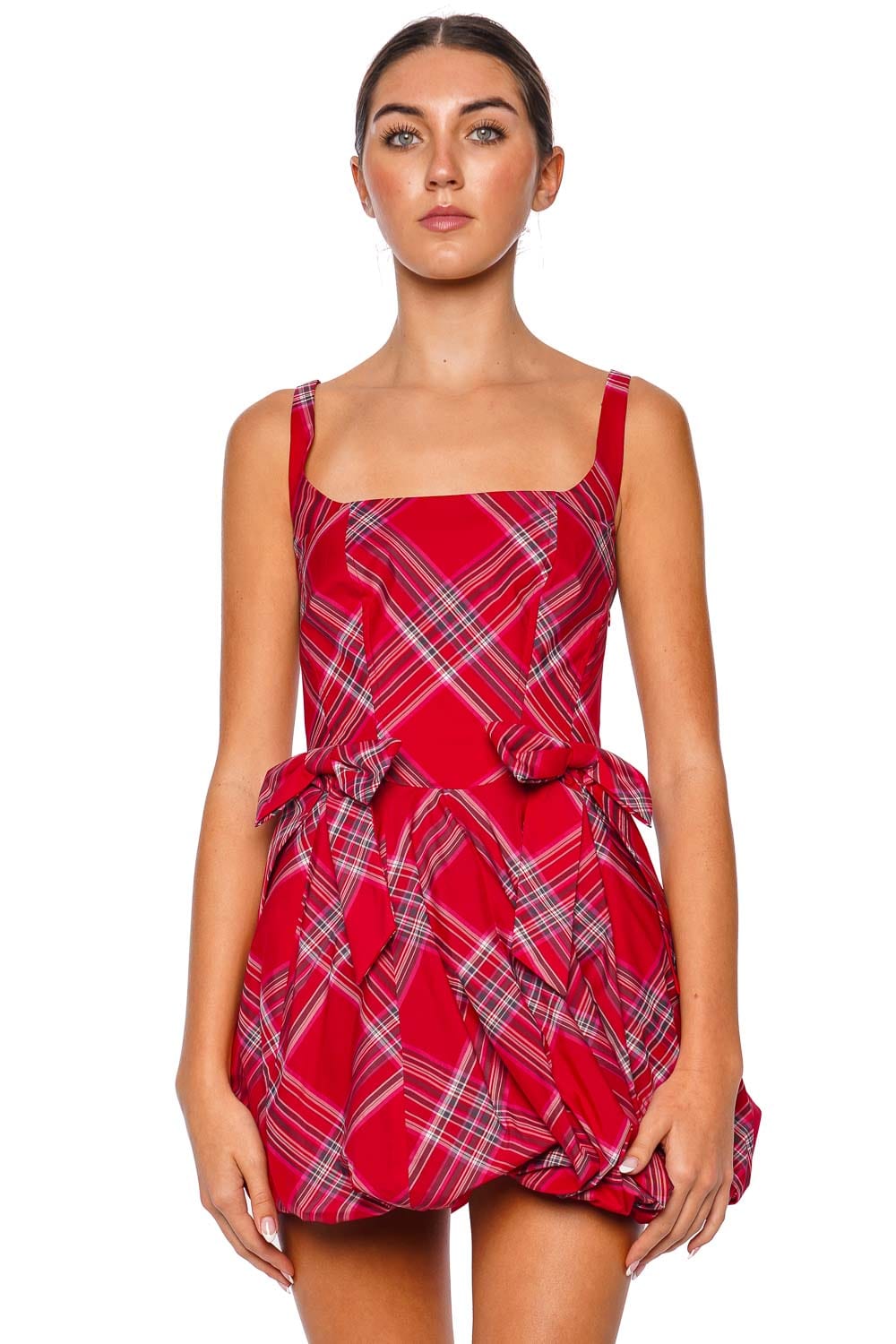 LoveShackFancy Ruelle Plaid Taffeta Bow Mini Dress