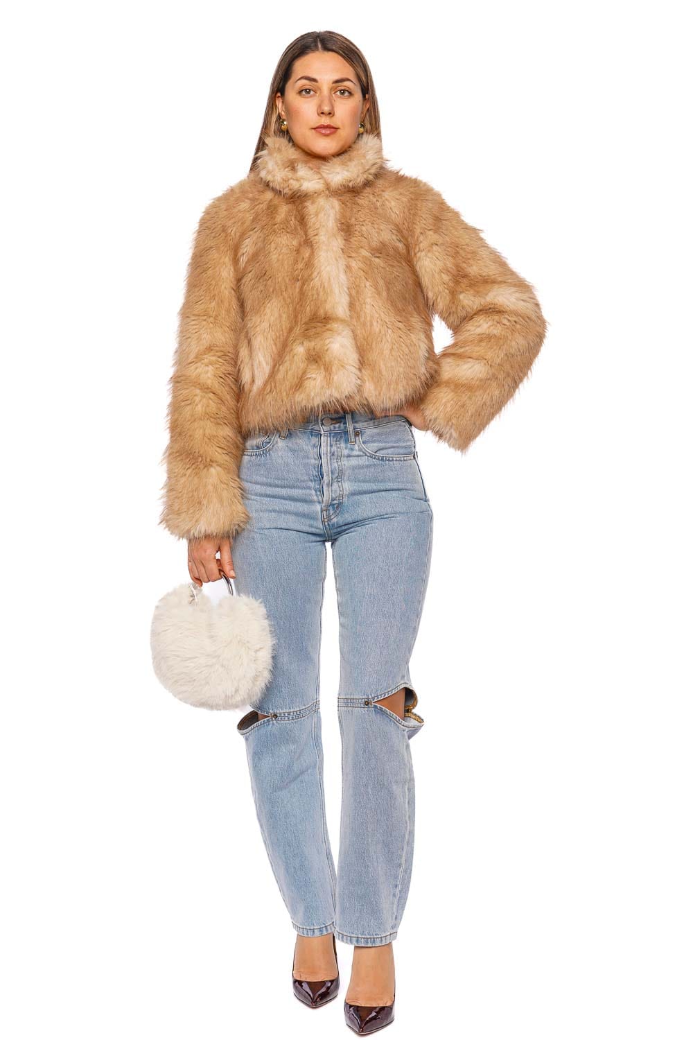 LoveShackFancy Clarabella Macadamia Faux Fur Jacket