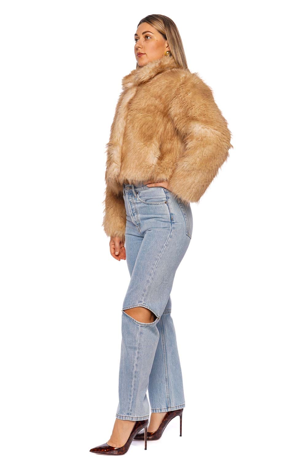 LoveShackFancy Clarabella Macadamia Faux Fur Jacket