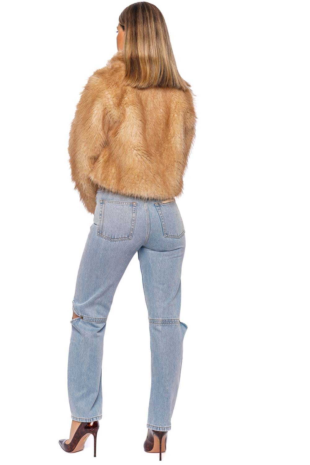 LoveShackFancy Clarabella Macadamia Faux Fur Jacket