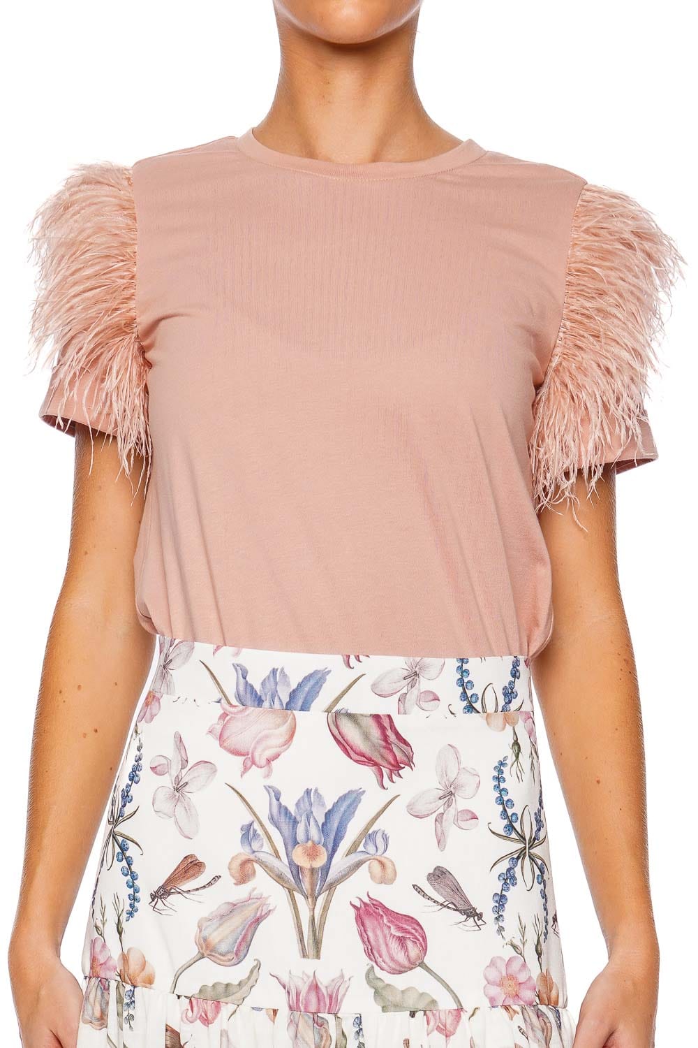 No Pise La Grama Amatista Dusty Pink Feather Trim Top