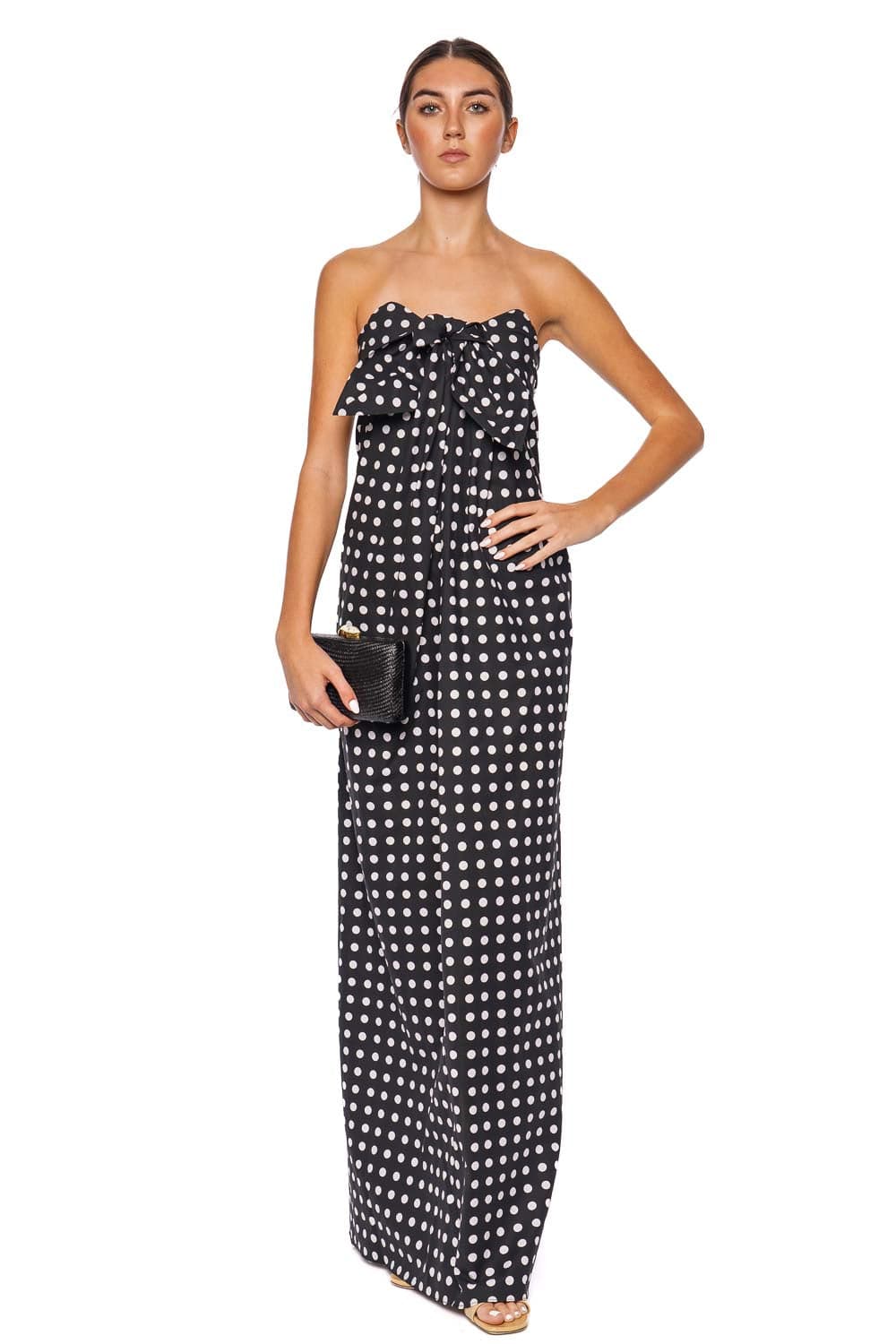 Caroline Constas Kaia Polka Dot Tie Front Gown