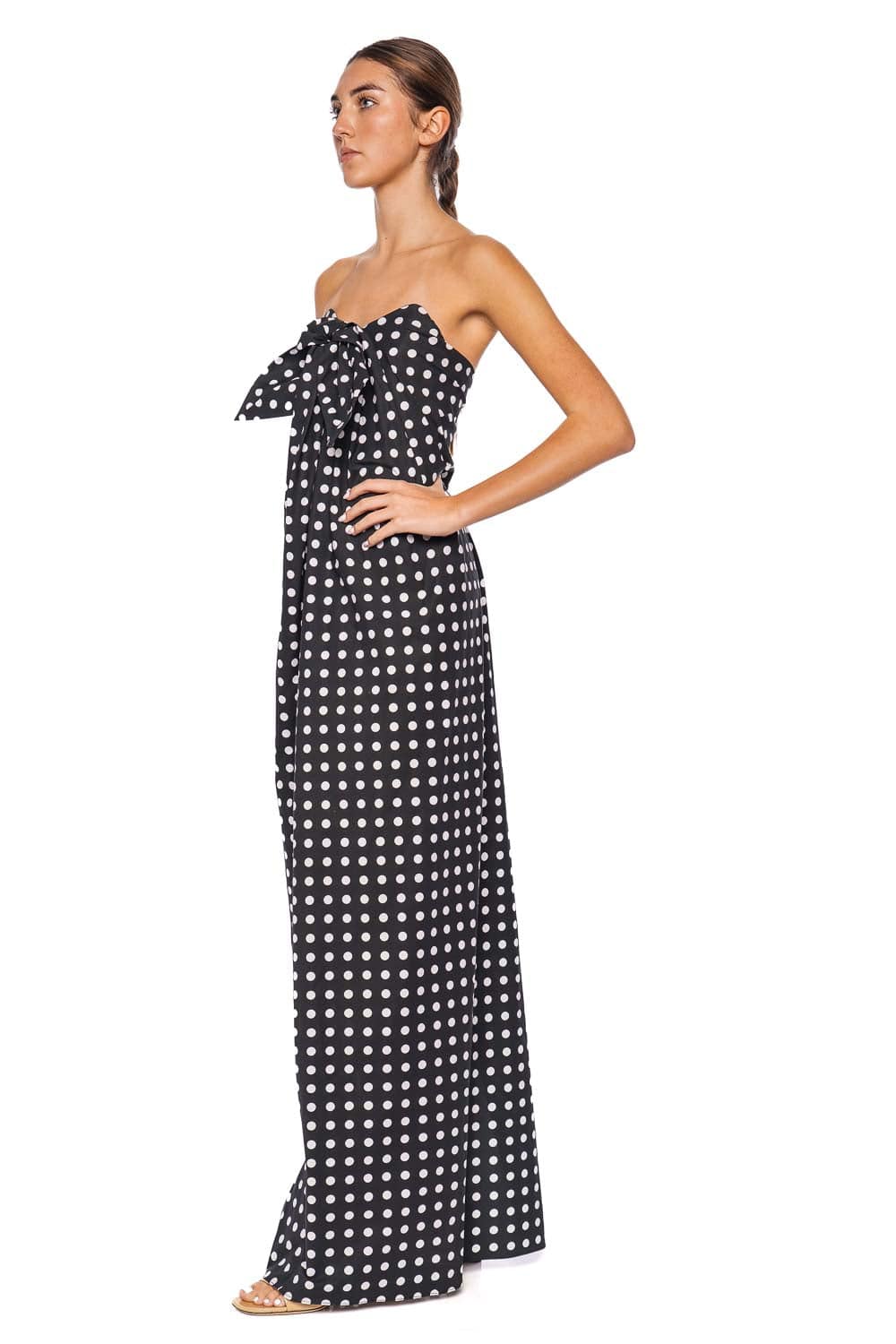 Caroline Constas Kaia Polka Dot Tie Front Gown