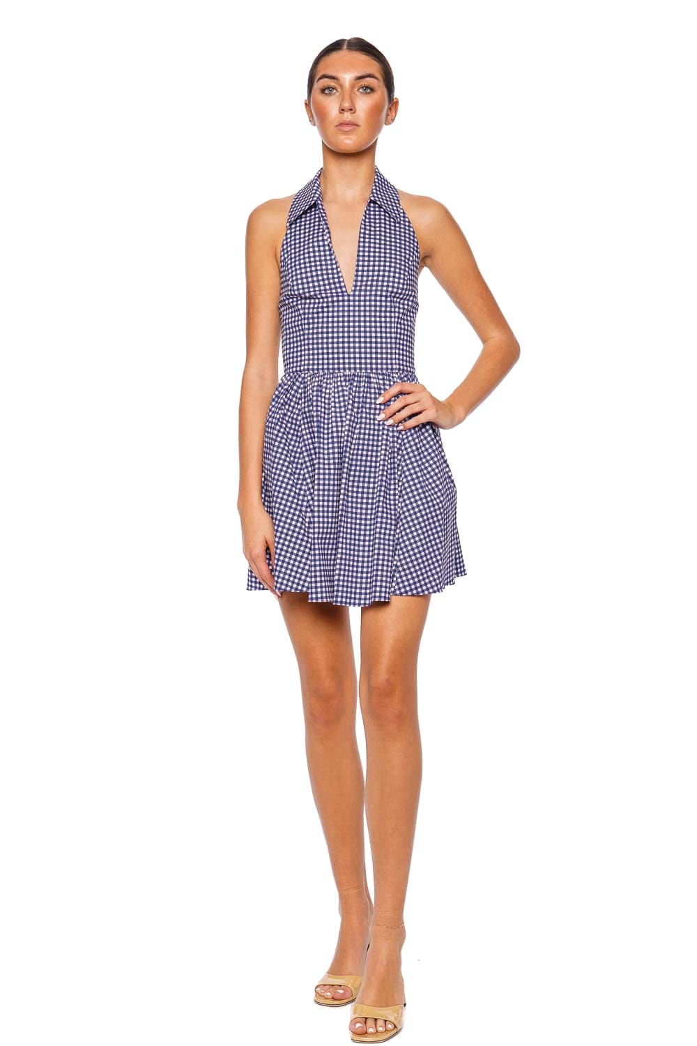 Caroline Constas Aya Collared Navy Gingham Mini Dress