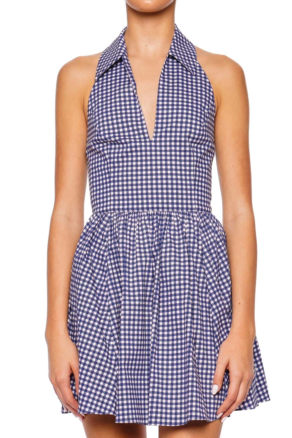 Caroline Constas Aya Collared Navy Gingham Mini Dress