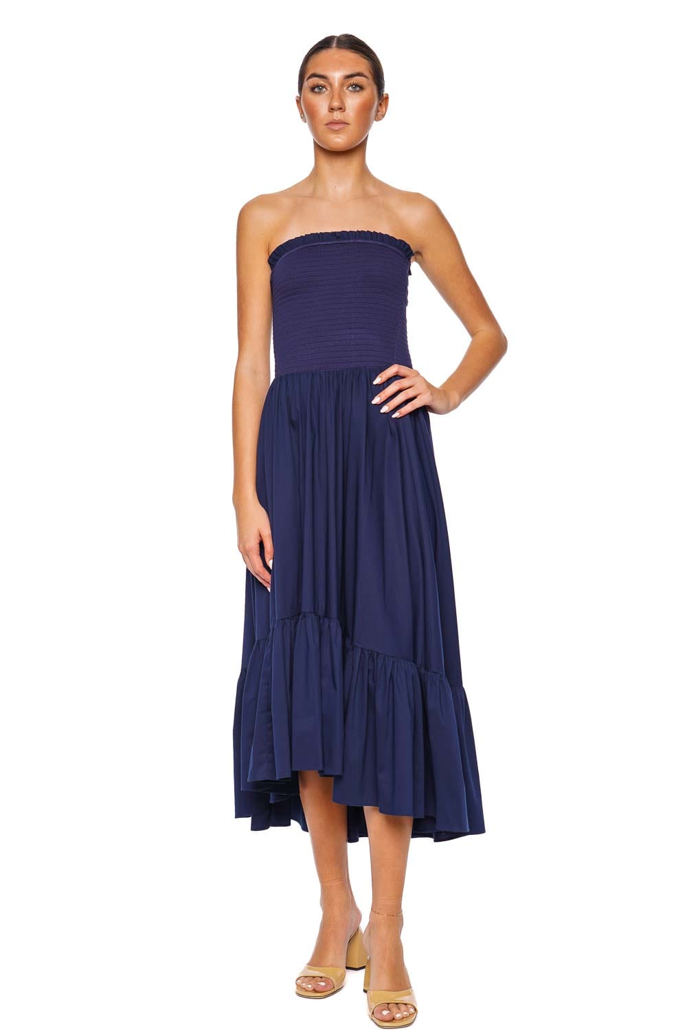 Caroline Constas Emmy Strapless Smocked Midi Dress