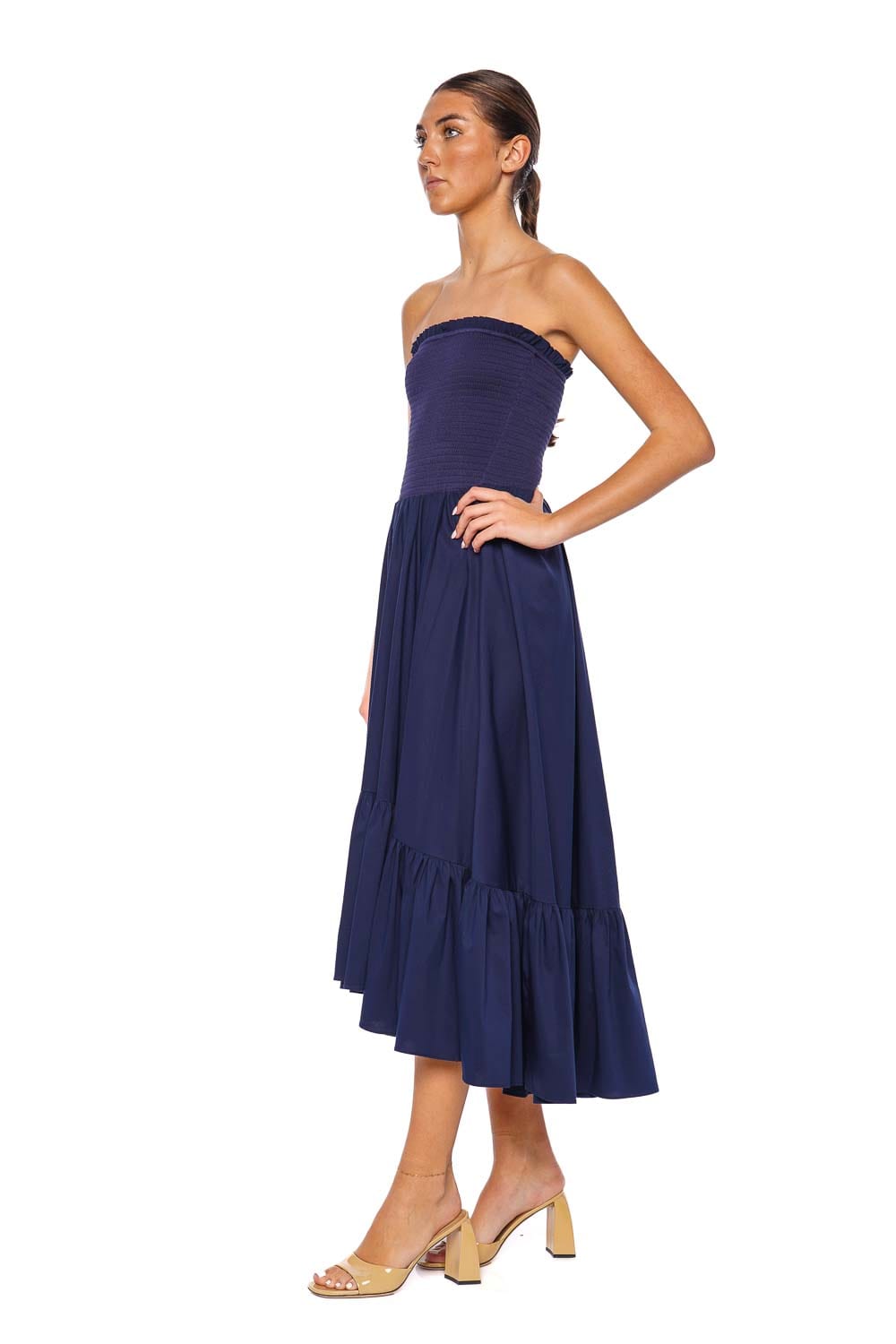 Caroline Constas Emmy Strapless Smocked Midi Dress