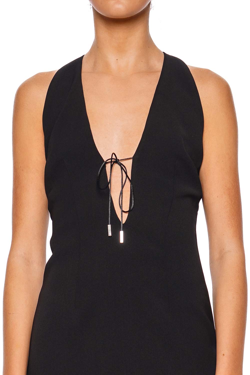 16ARLINGTON Alba Nero V Neck Mini Dress