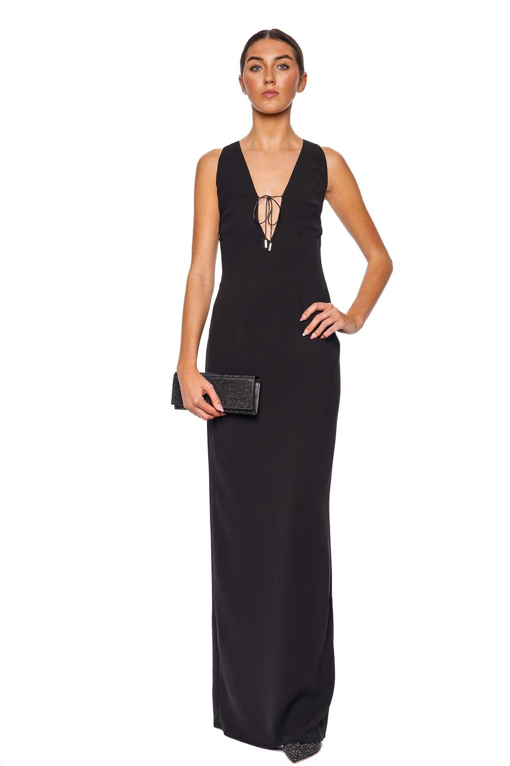 16ARLINGTON Eima Nero Plunge Halter Gown