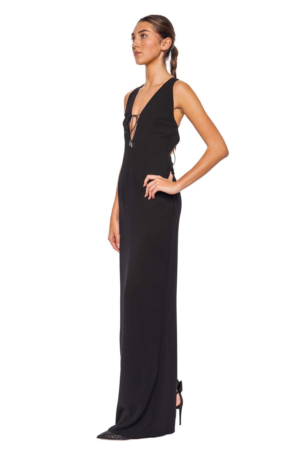 16ARLINGTON Eima Nero Plunge Halter Gown