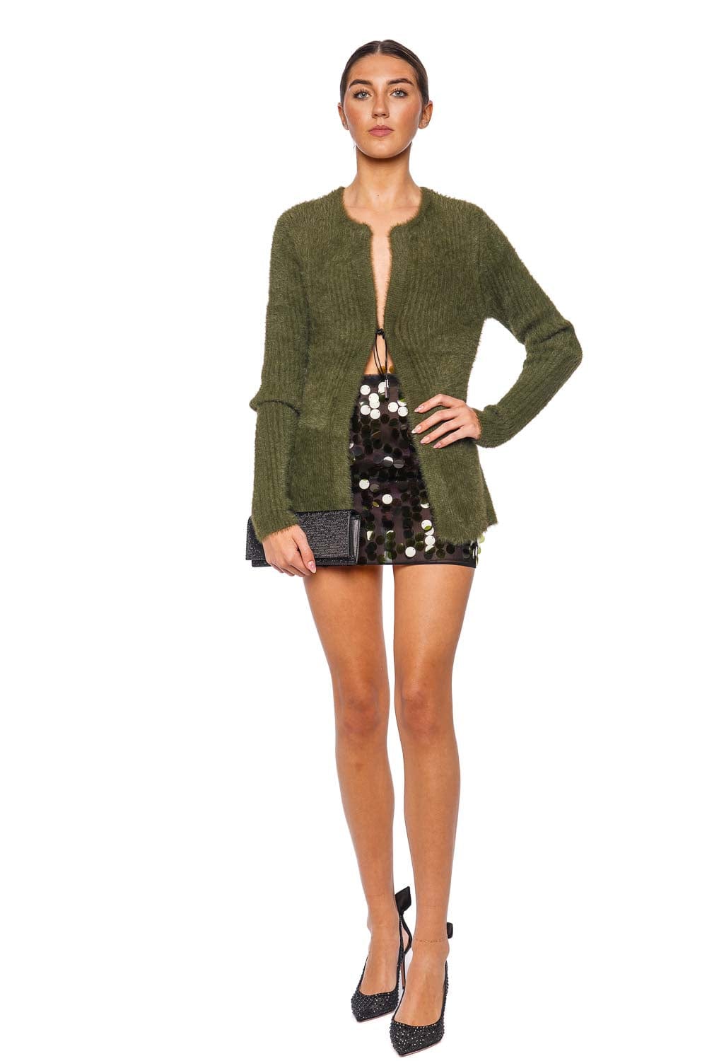 16ARLINGTON Teria Verde Open Front Knit Cardigan