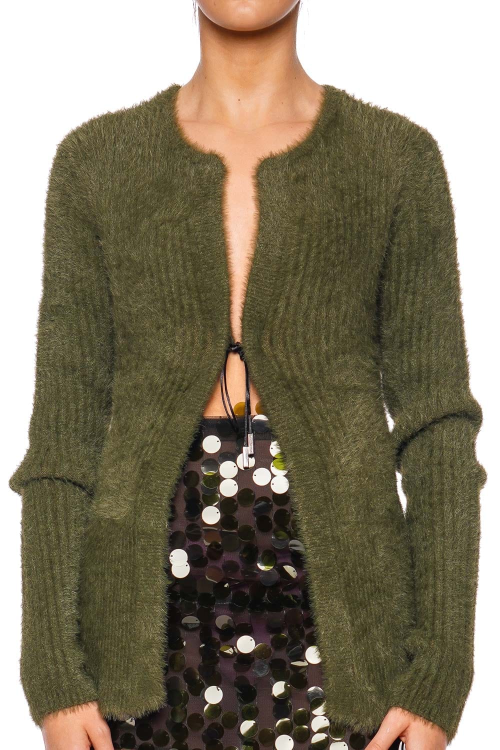 16ARLINGTON Teria Verde Open Front Knit Cardigan