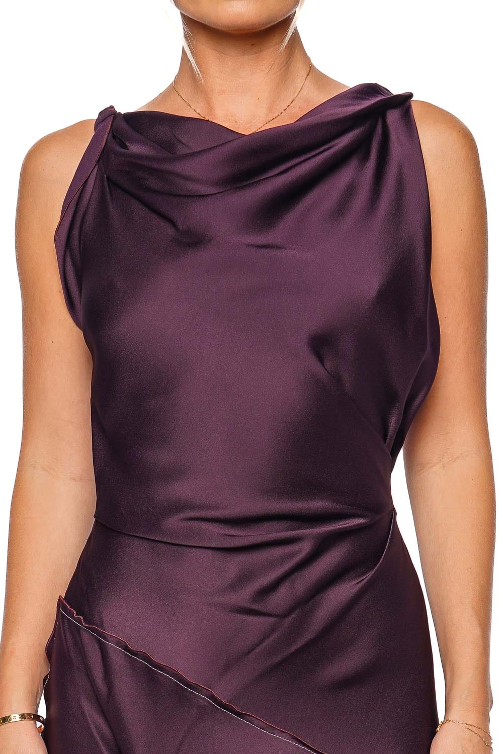 Fig Asymmetric Draped Midi Dress