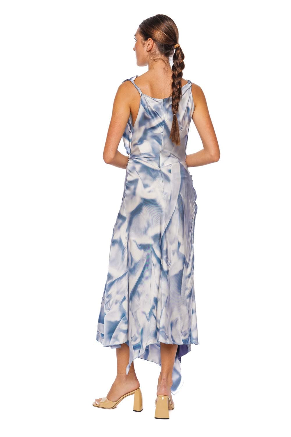 Victoria Beckham Blue Flowers Asymmetric Draped Midi Dress