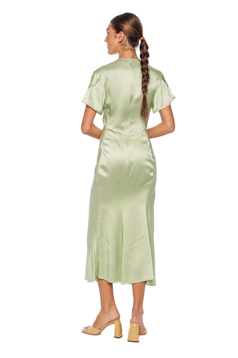 Victoria Beckham Jade Gathered V Neck Midi Dress