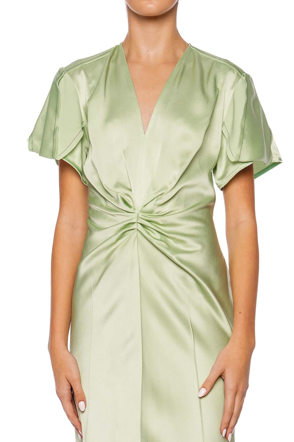 Victoria Beckham Jade Gathered V Neck Midi Dress