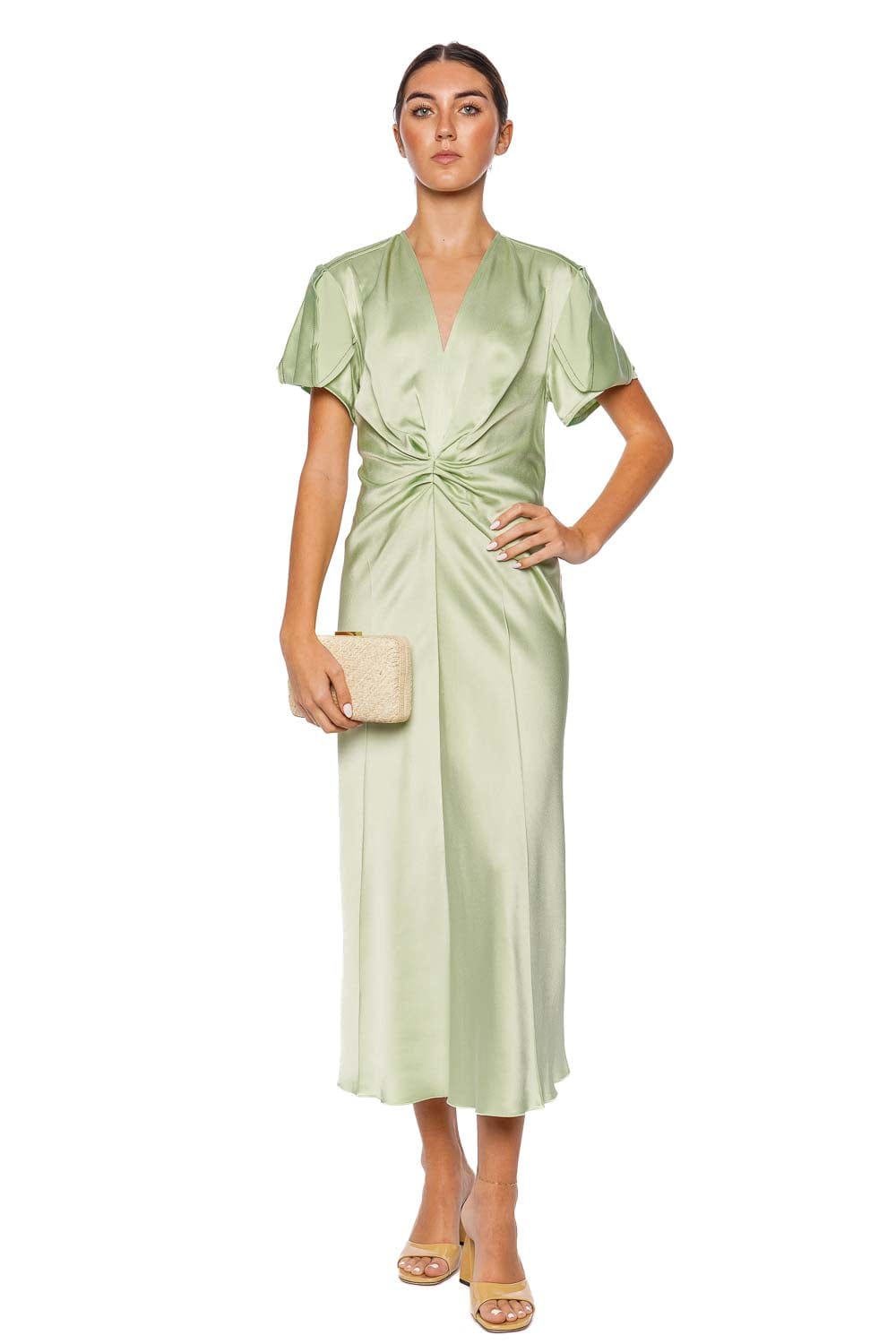 Victoria Beckham Jade Gathered V Neck Midi Dress