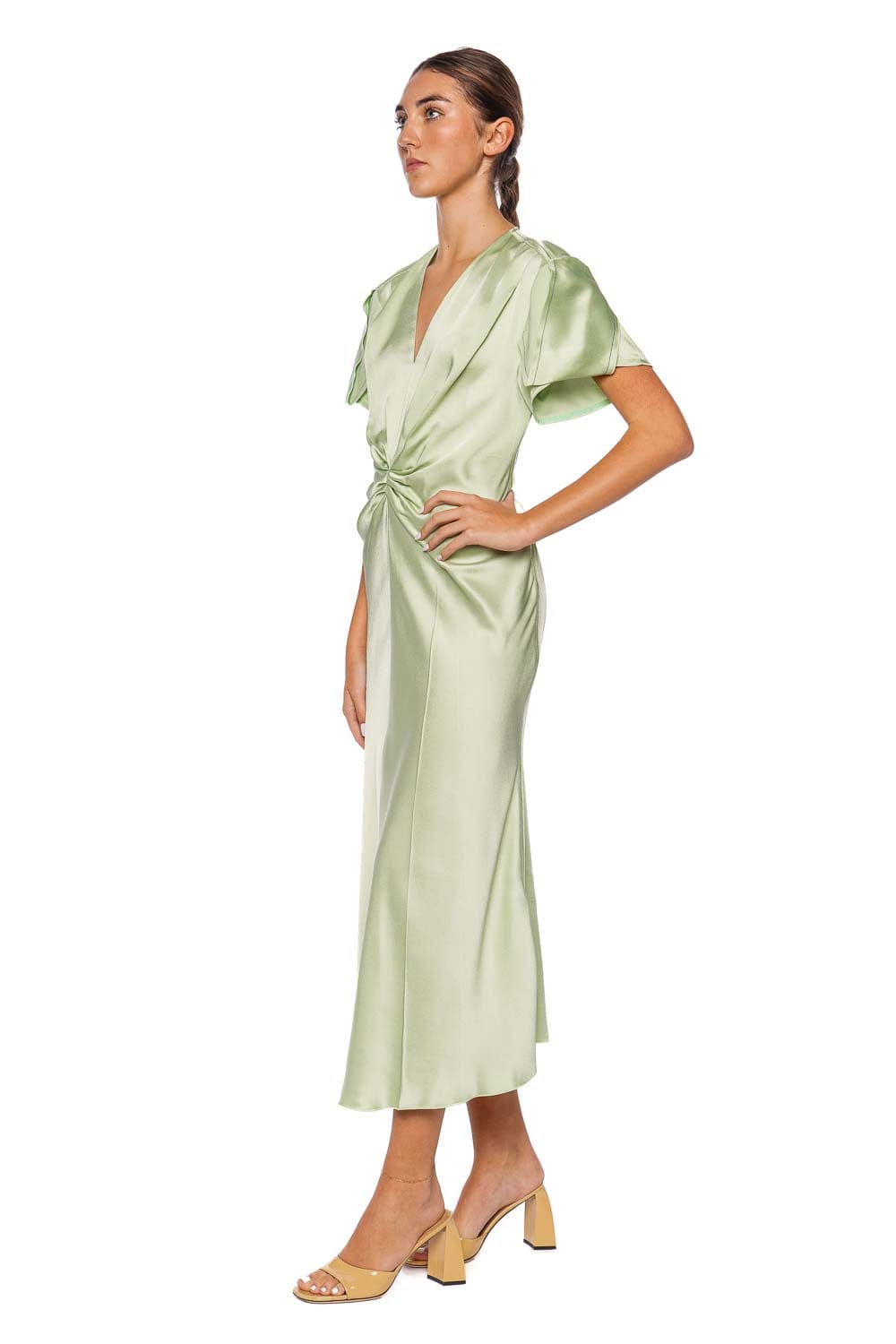 Victoria Beckham Jade Gathered V Neck Midi Dress