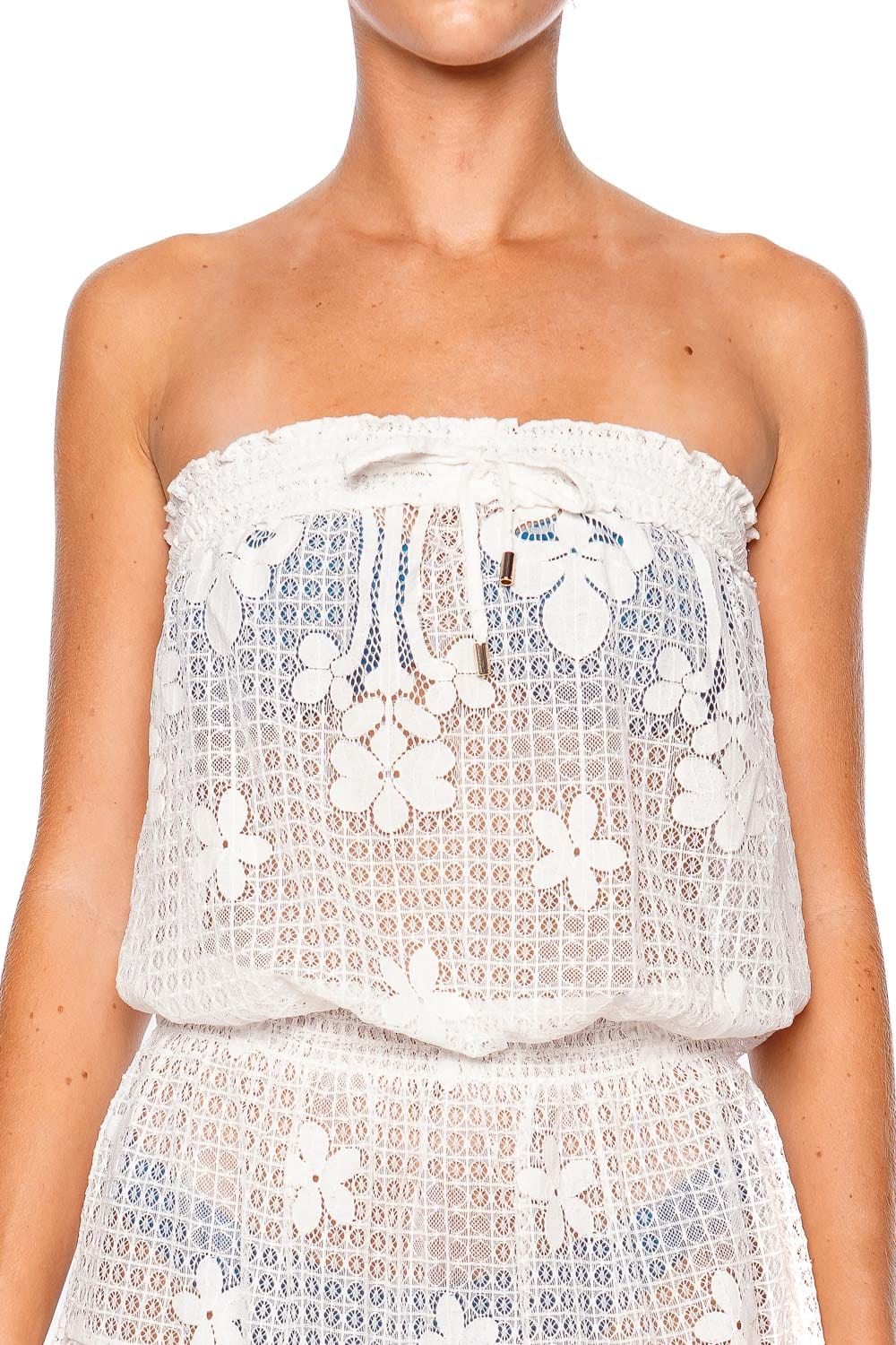 Melissa Odabash Isla White Lace Strapless Mini Dress