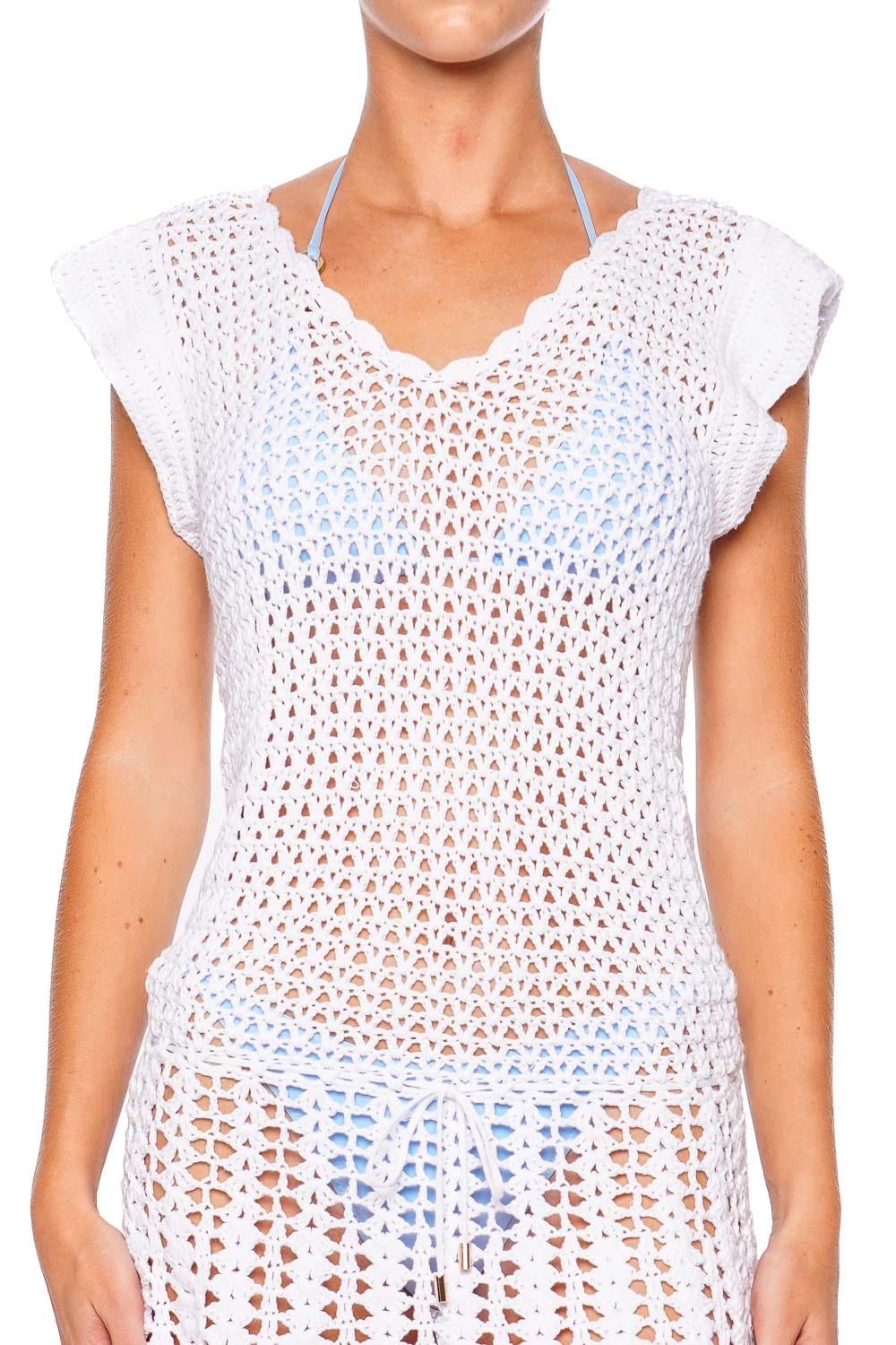 Melissa Odabash Annalise Crochet Knit Cover Up Mini Dress