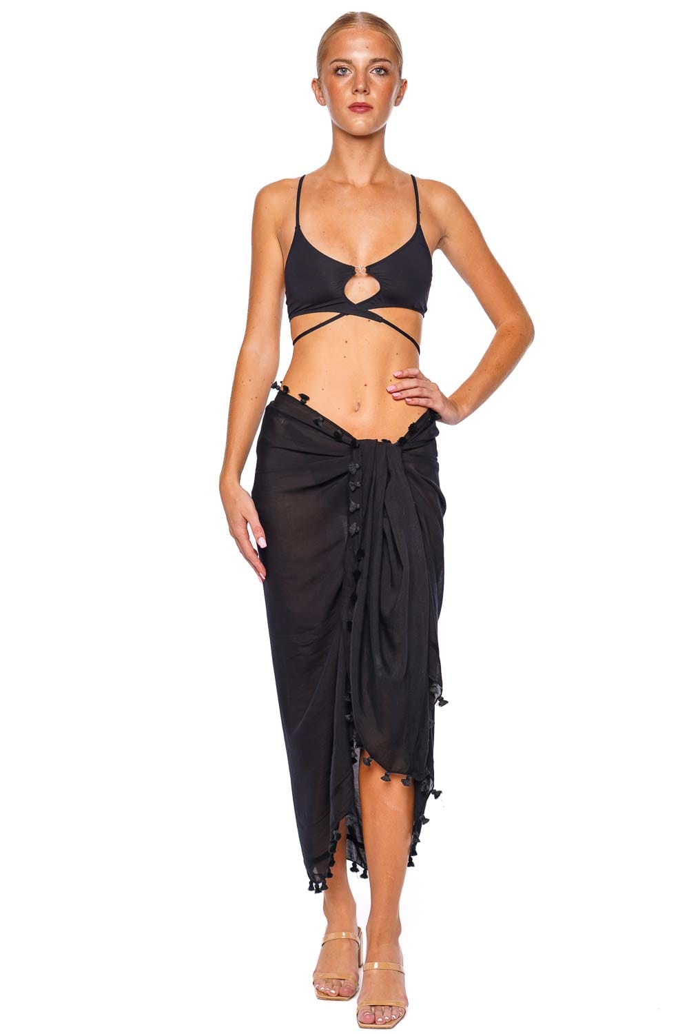 Melissa Odabash Black Tasseled Pareo Cover Up