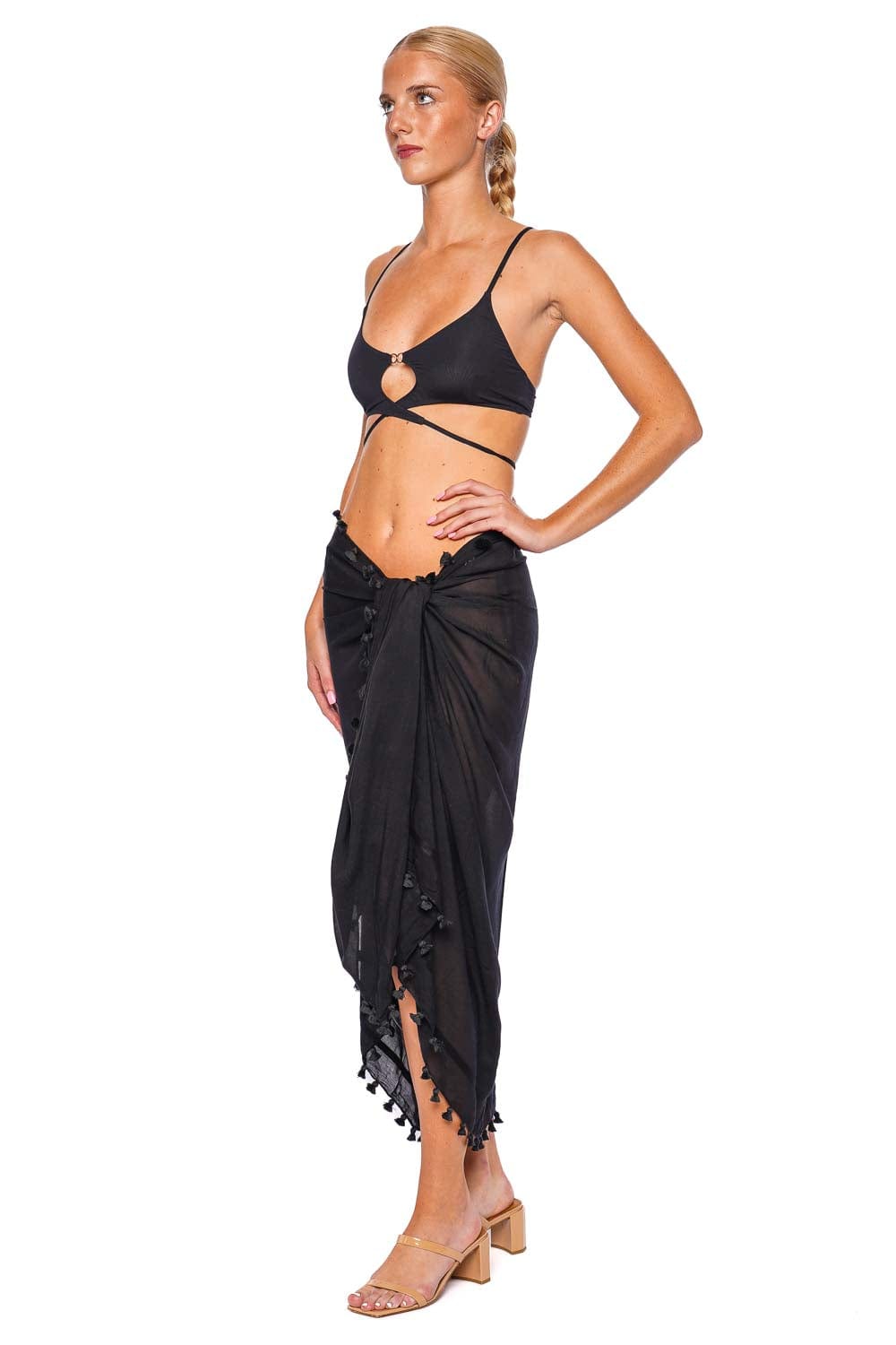 Melissa Odabash Black Tasseled Pareo Cover Up