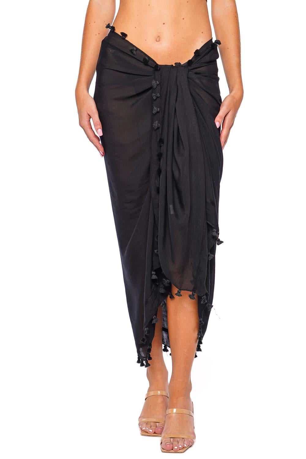 Melissa Odabash Black Tasseled Pareo Cover Up