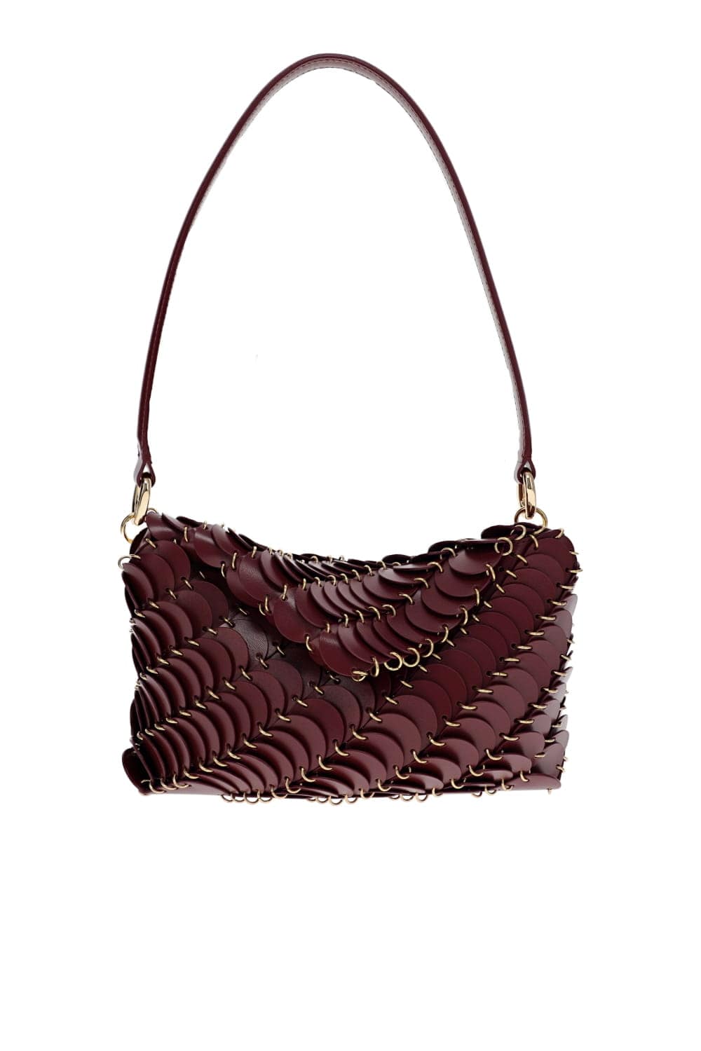 Rabanne Burgundy Leather Disc Shoulder Bag