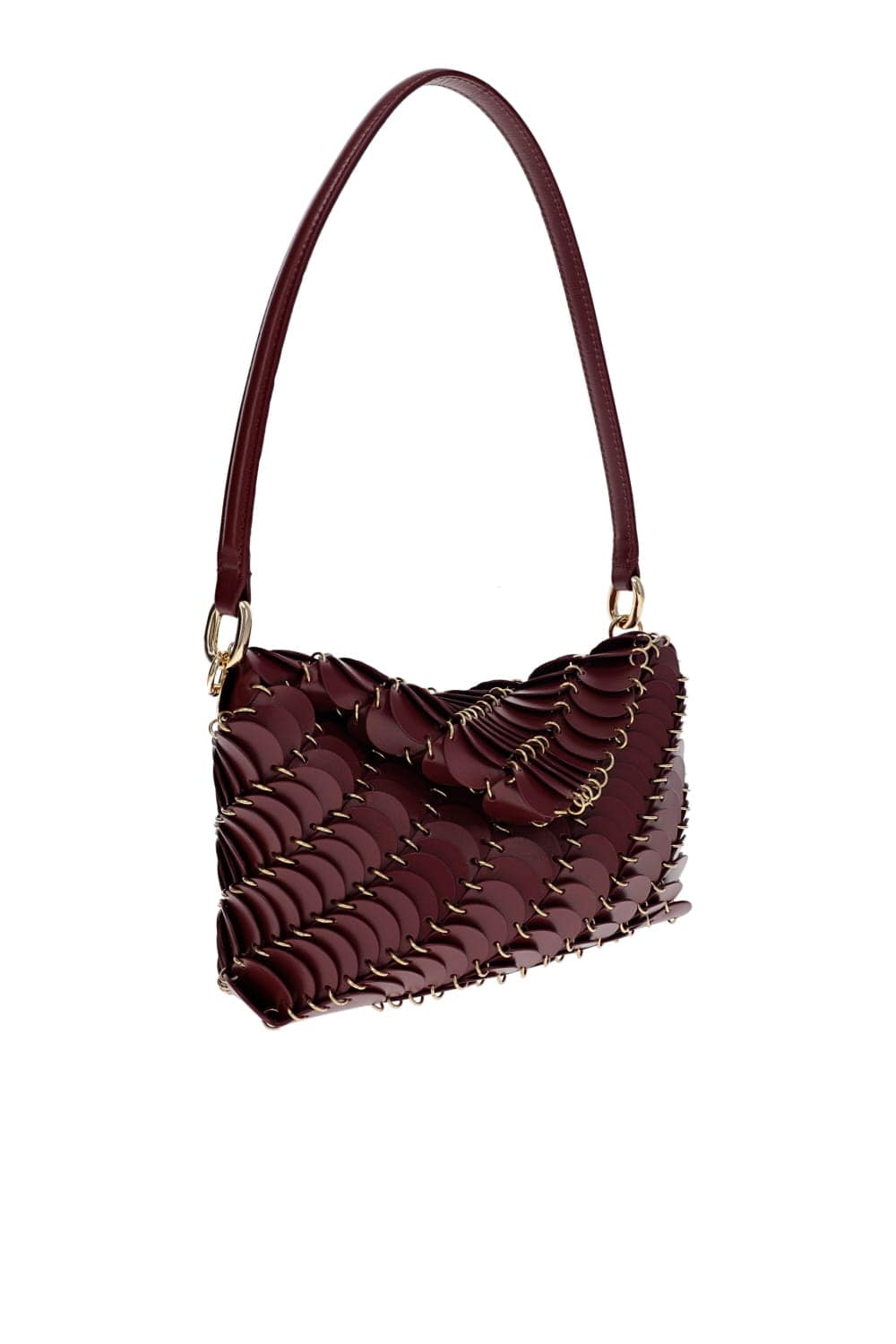 Rabanne Burgundy Leather Disc Shoulder Bag