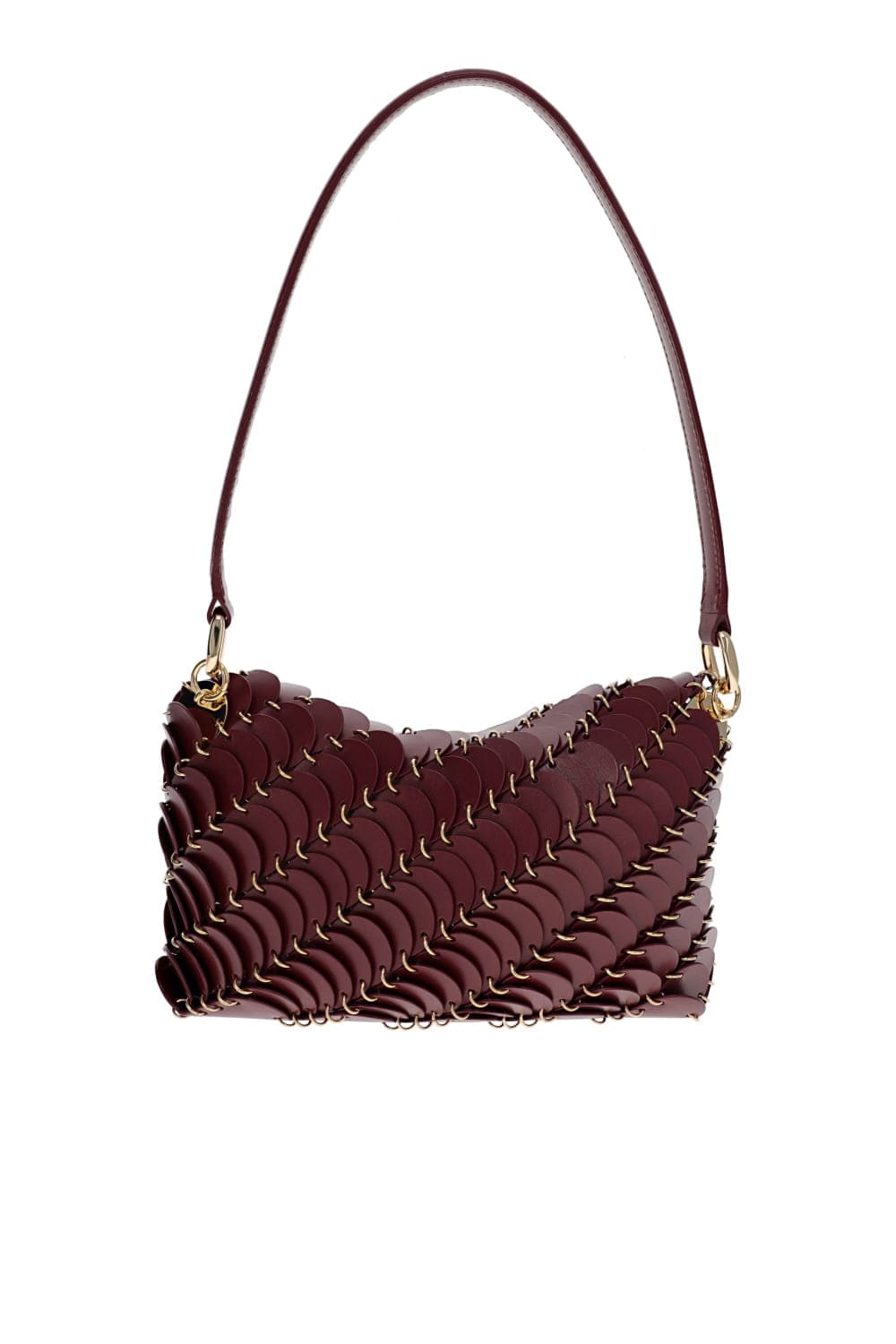 Rabanne Burgundy Leather Disc Shoulder Bag