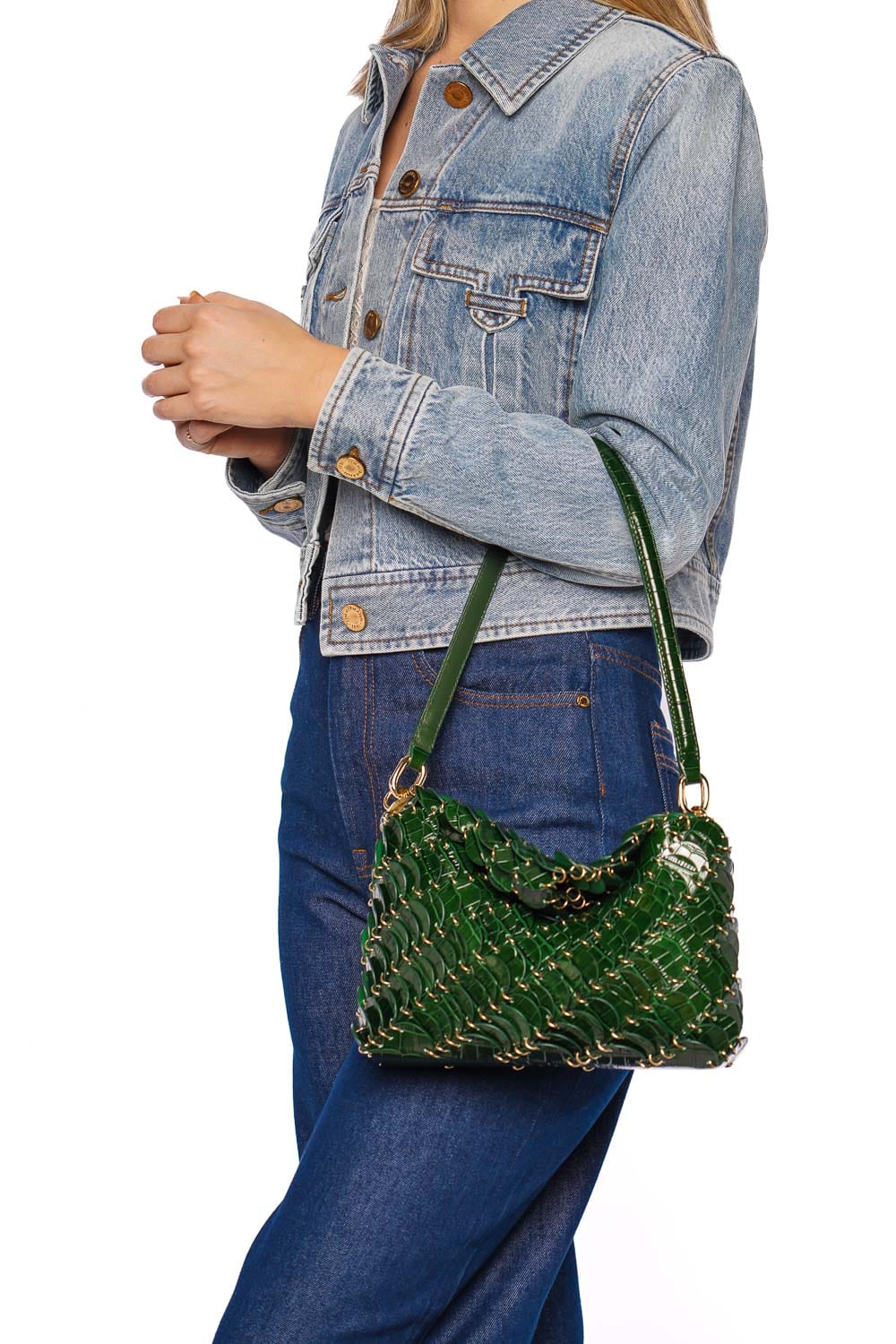 Rabanne Green Leather Disc Shoulder Bag