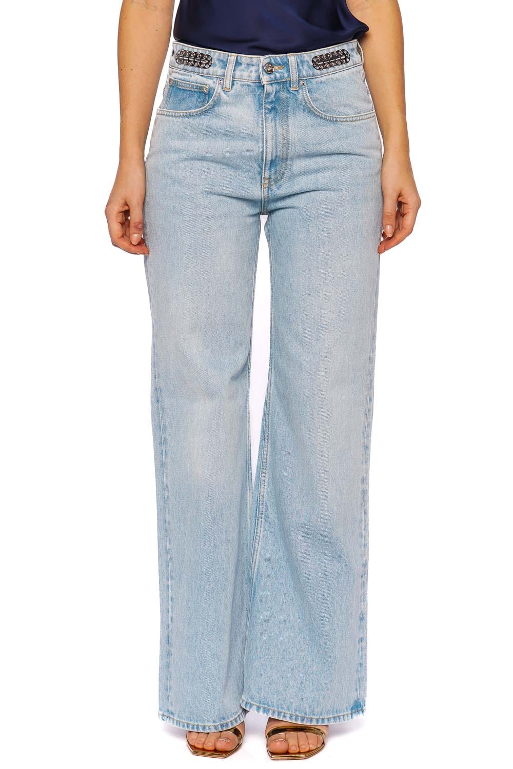 Rabanne Light Blue Embellished Straight Leg Jean