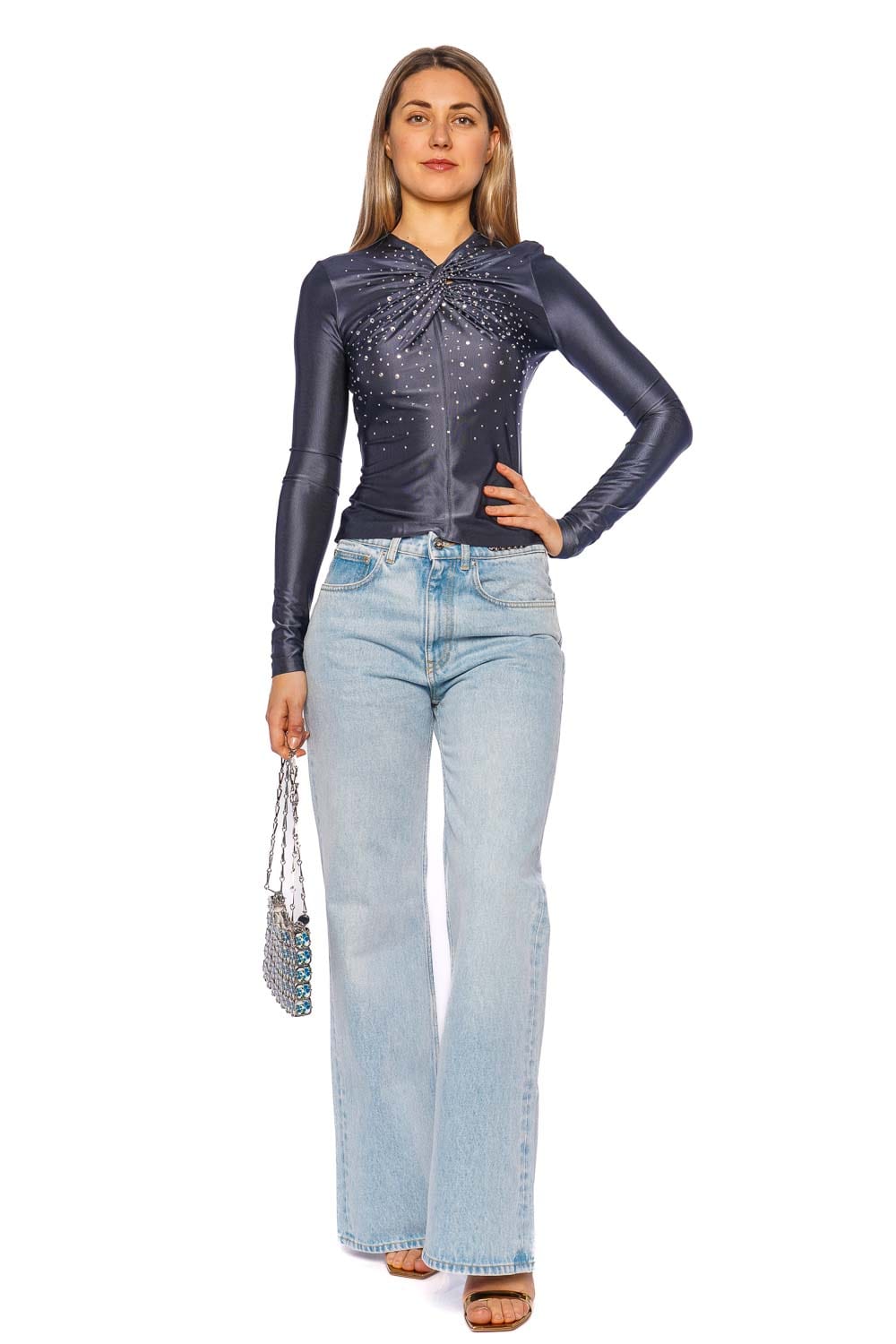 Rabanne Ardoise Crystal Embellished Long Sleeve Top