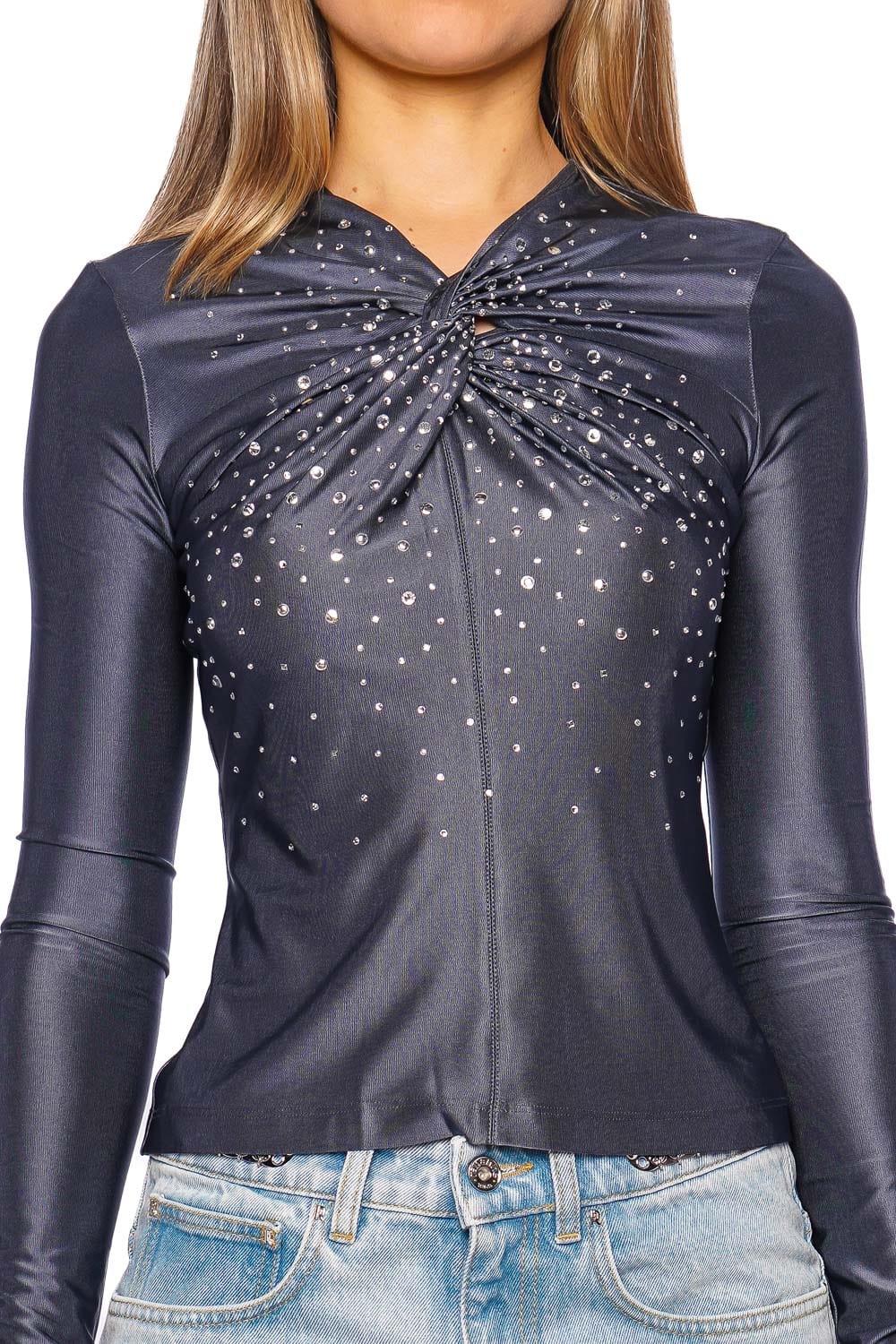 Rabanne Ardoise Crystal Embellished Long Sleeve Top