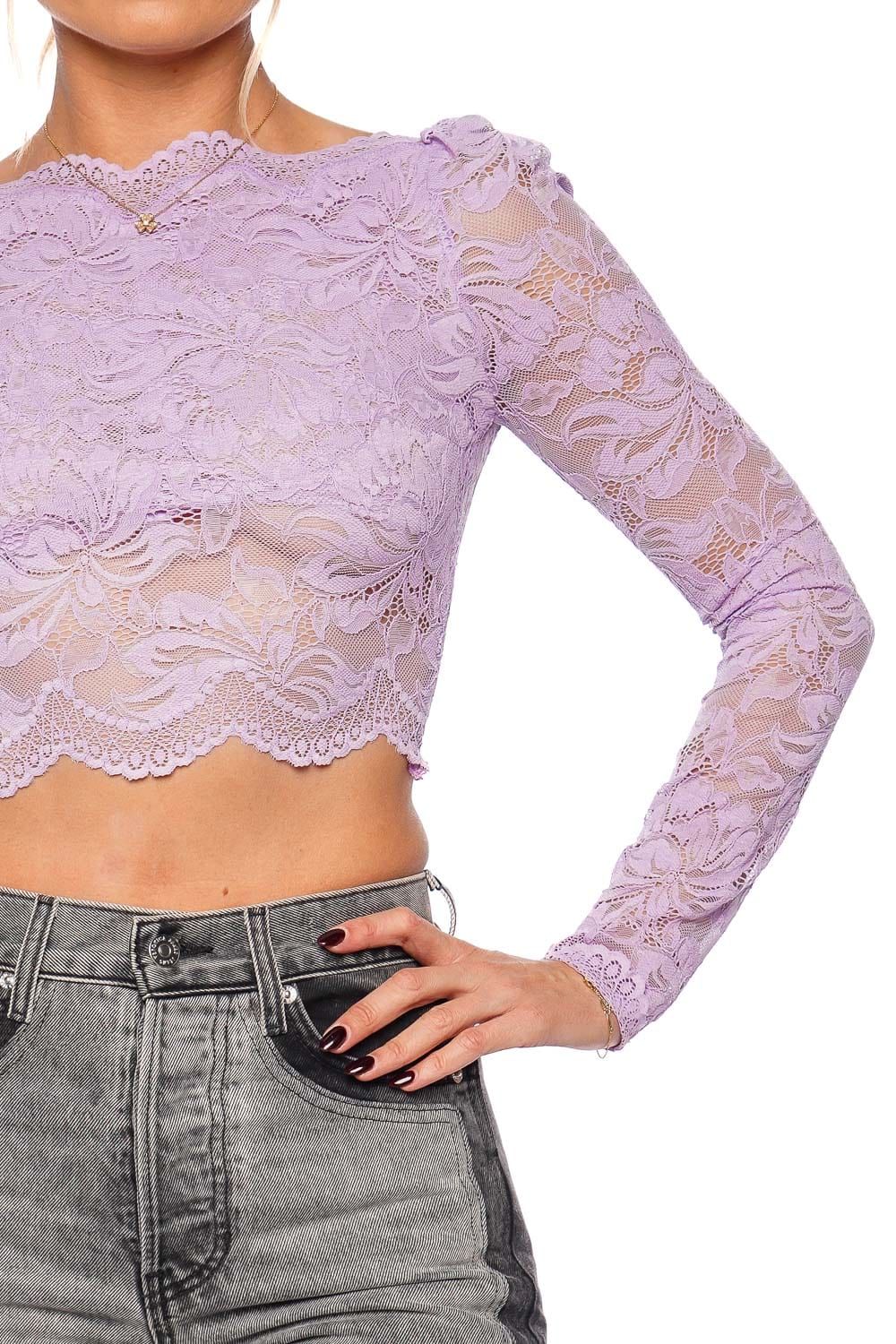 Rabanne Lavender Long Sleeve Scallop Lace Top