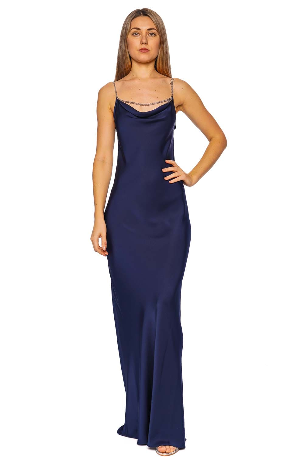 Rabanne Navy Chain Detailed Maxi Dress