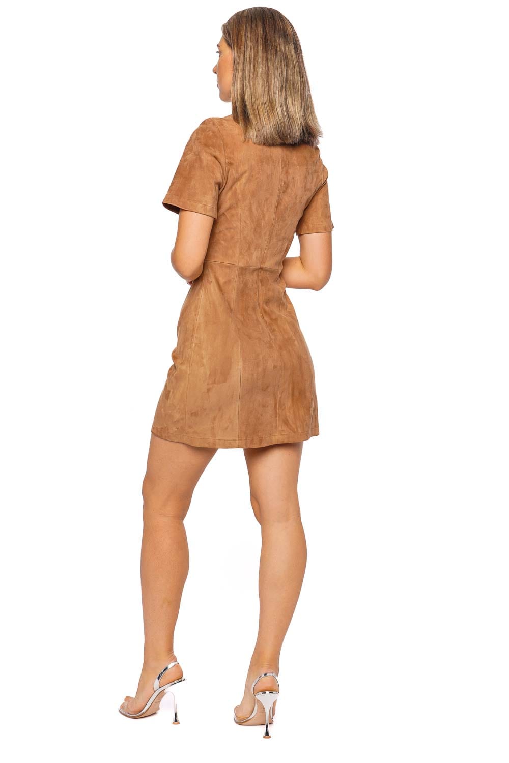 Rabanne Caramel Suede Leather Buttoned Mini Dress