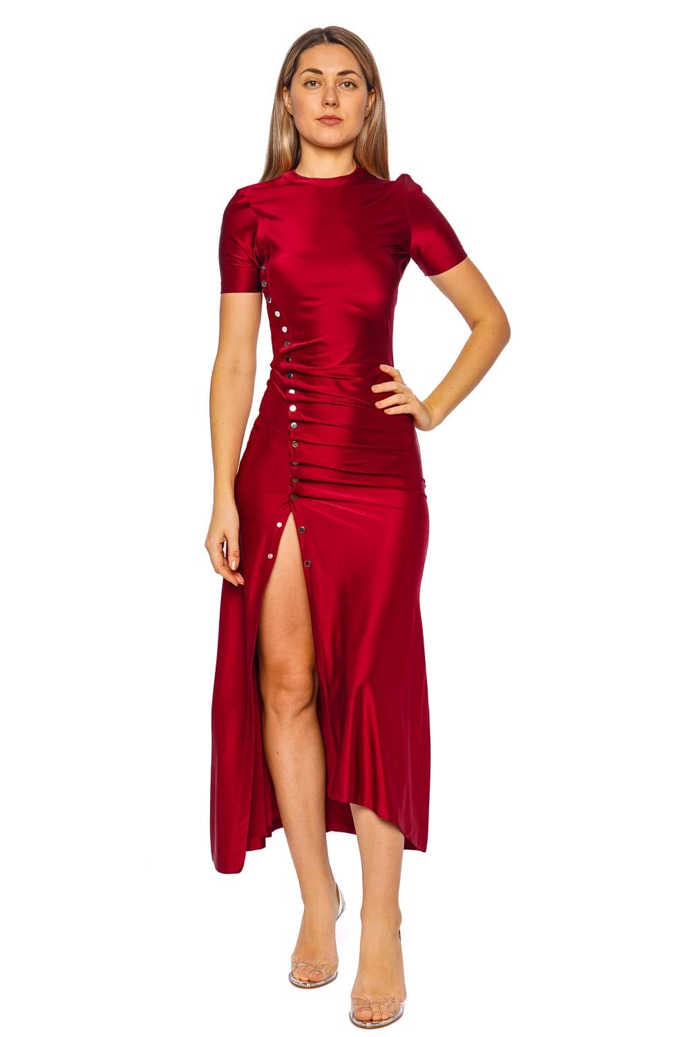 Rabanne Scarlet Buttoned Jersey Midi Dress