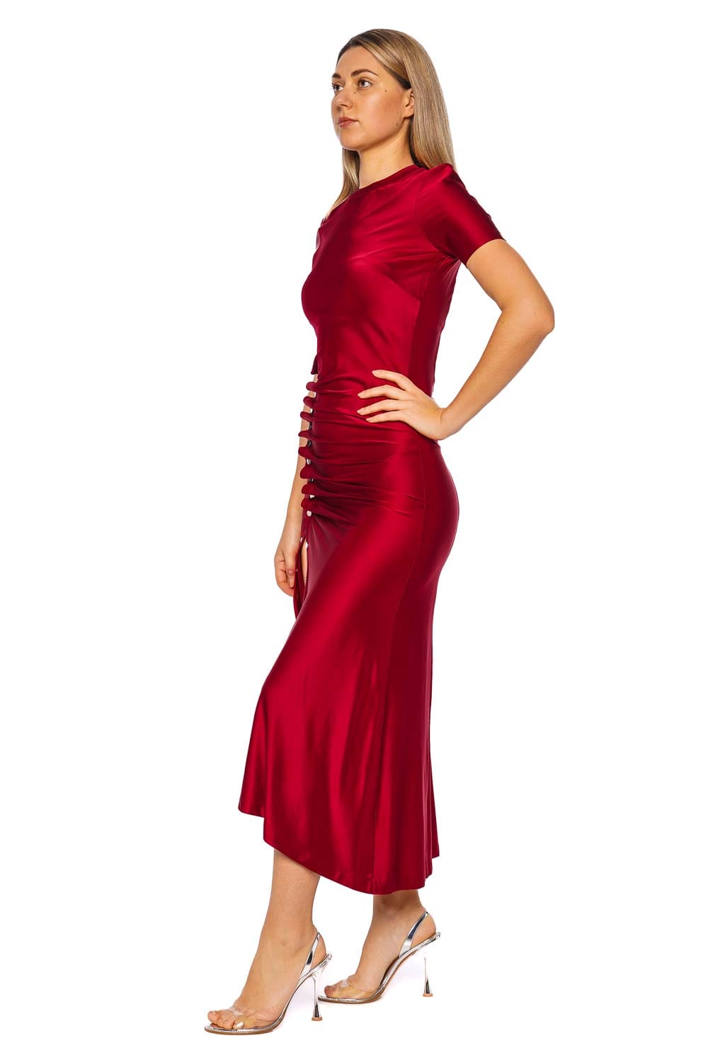 Rabanne Scarlet Buttoned Jersey Midi Dress