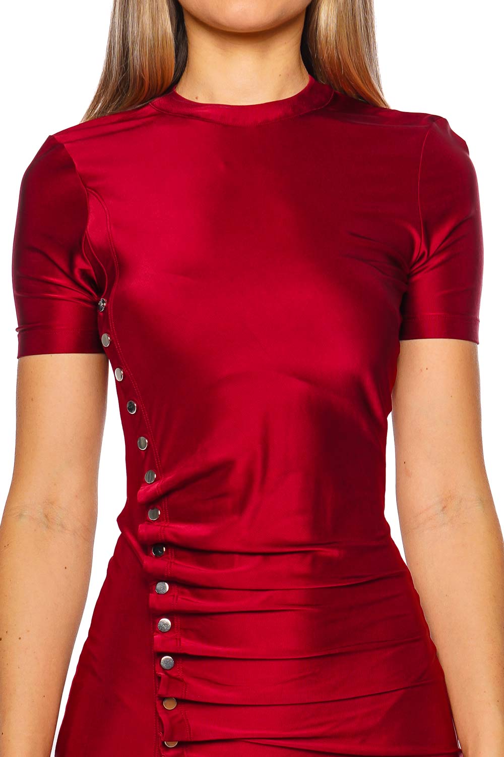 Rabanne Scarlet Buttoned Jersey Midi Dress