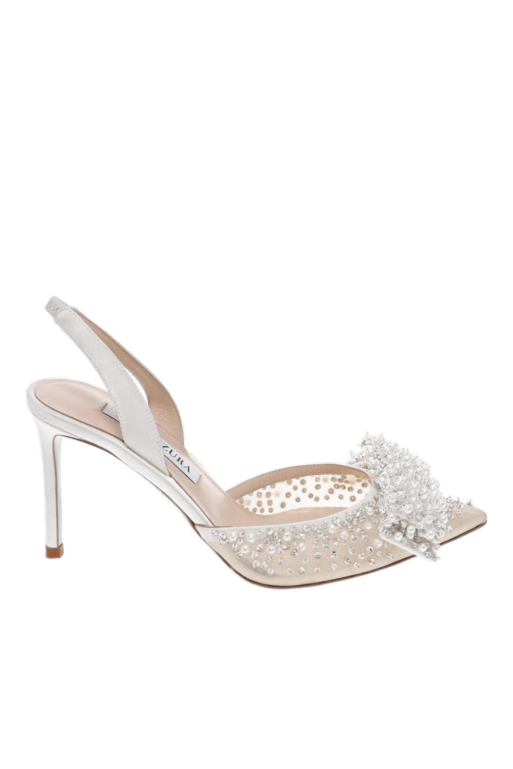 AQUAZZURA Melodie White Embellished Leather Slingback