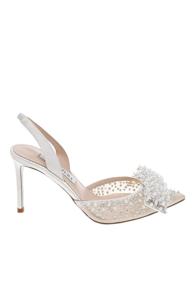 Melodie White Embellished Leather Slingback