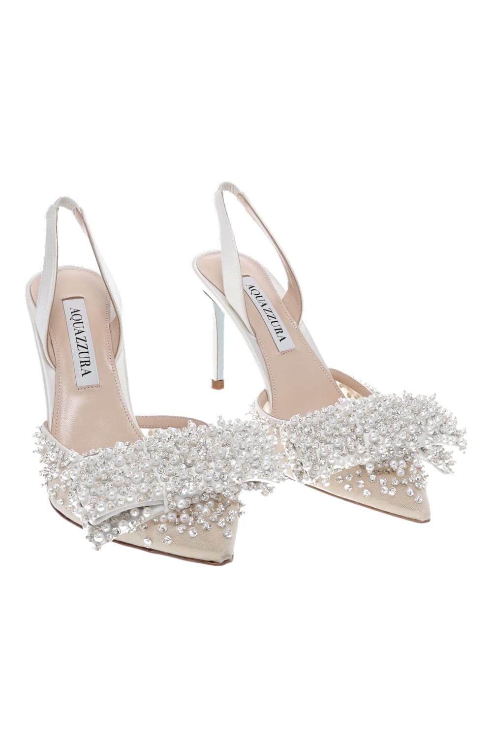 AQUAZZURA Melodie White Embellished Leather Slingback