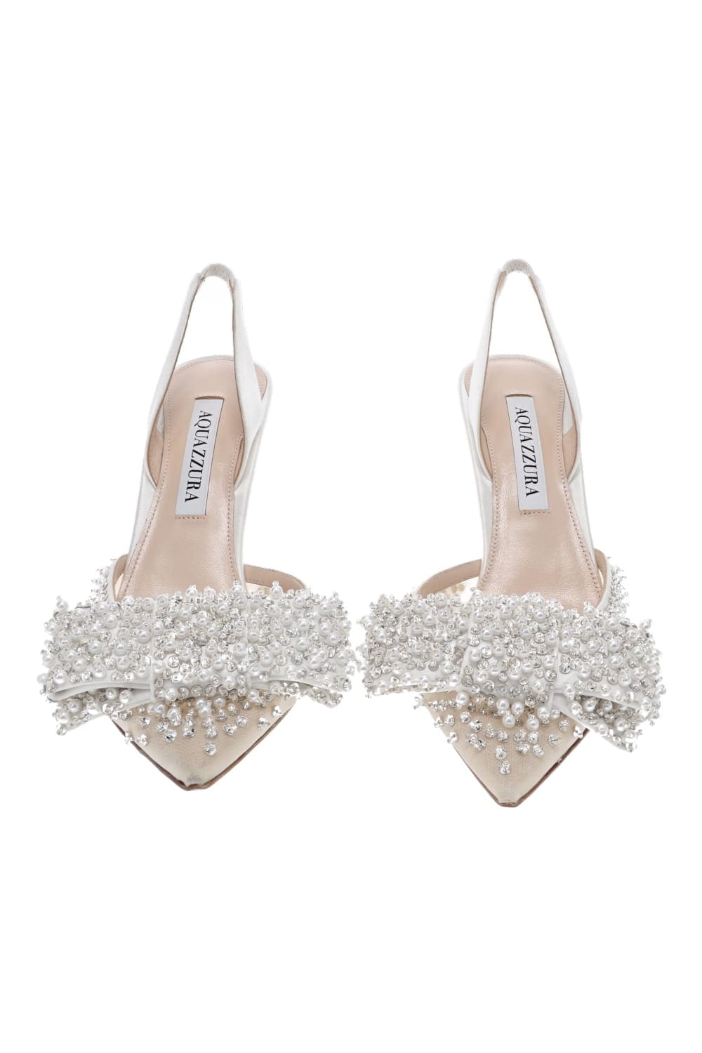 AQUAZZURA Melodie White Embellished Leather Slingback