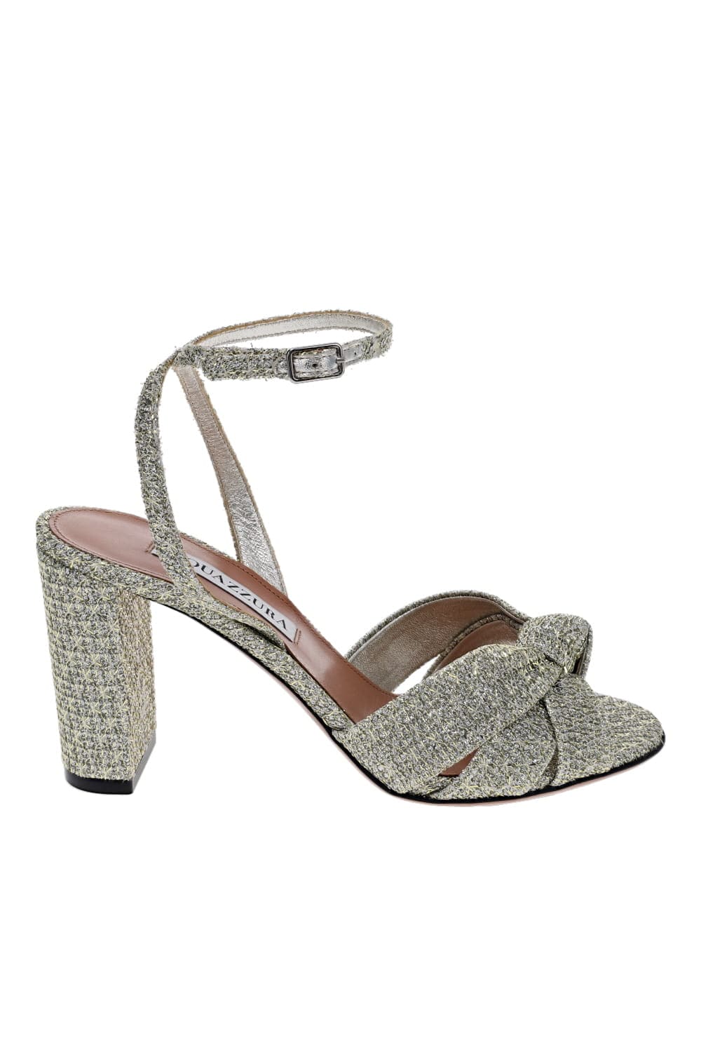 AQUAZZURA Nina Metallic Knotted Tweed Sandal