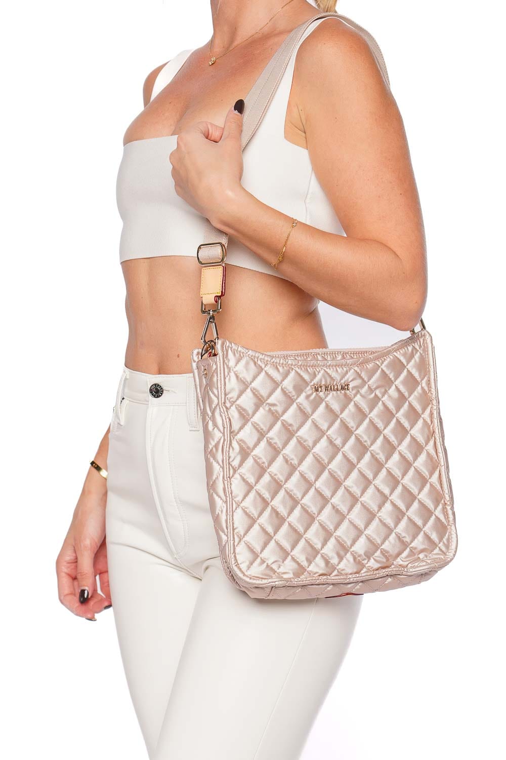 MZ Wallace Metro Box Pale Rose Metallic Crossbody Bag